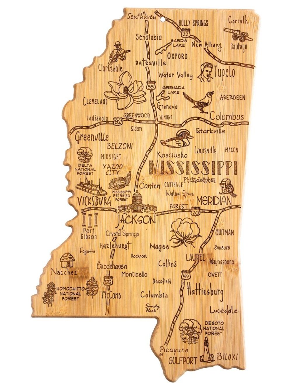 Destination Mississippi Cutting Board with Engraved Artwork-omg998